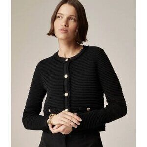 J. CREW Emilie Sweater Lady Jacket Textured Cotton Blend Black XS Preppy Twee